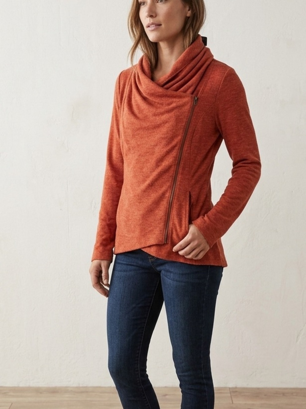 Market & Spruce Rust Orange Asymmetrical Zip Cowl Sweater